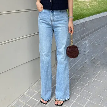 Шикарные Женские джинсы с широкими штанинами 2023, винтажные Синие джинсы с высокой талией, уличная одежда, Корейская мода, Мягкие джинсовые брюки для мам, лето